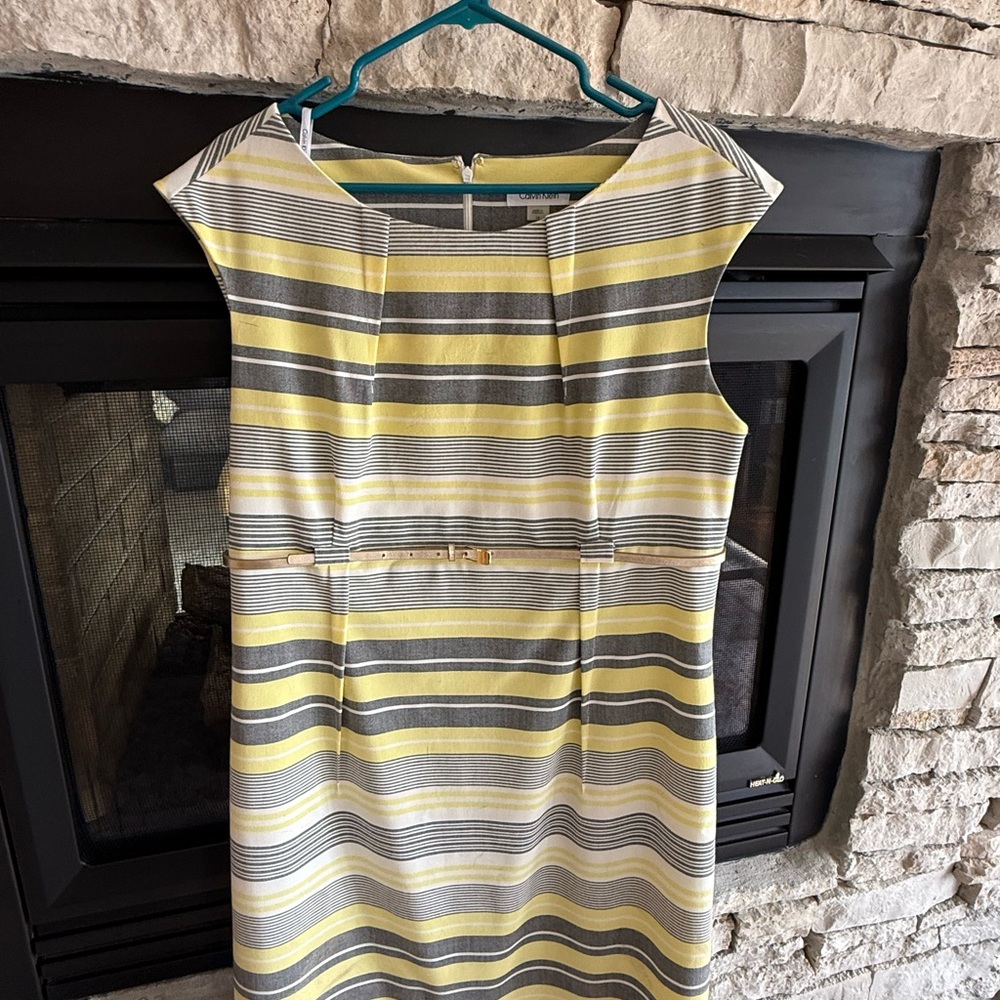 Women’s Calvin Klein Striped Yellow and Gray Dress